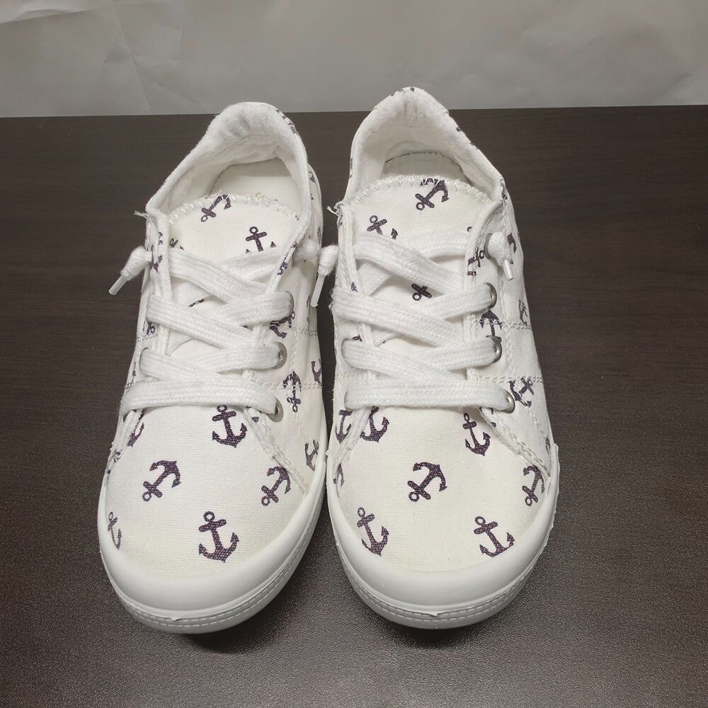 Tommy Bahama Womens 7 Nautical Anchor Sneakers White Canvas Casual Shoes